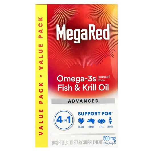 Schiff, MegaRed, Omega-3s Fish & Krill Oil, Advanced 4in1, Vanilla, 500 mg, 80 Softgels - Image 1