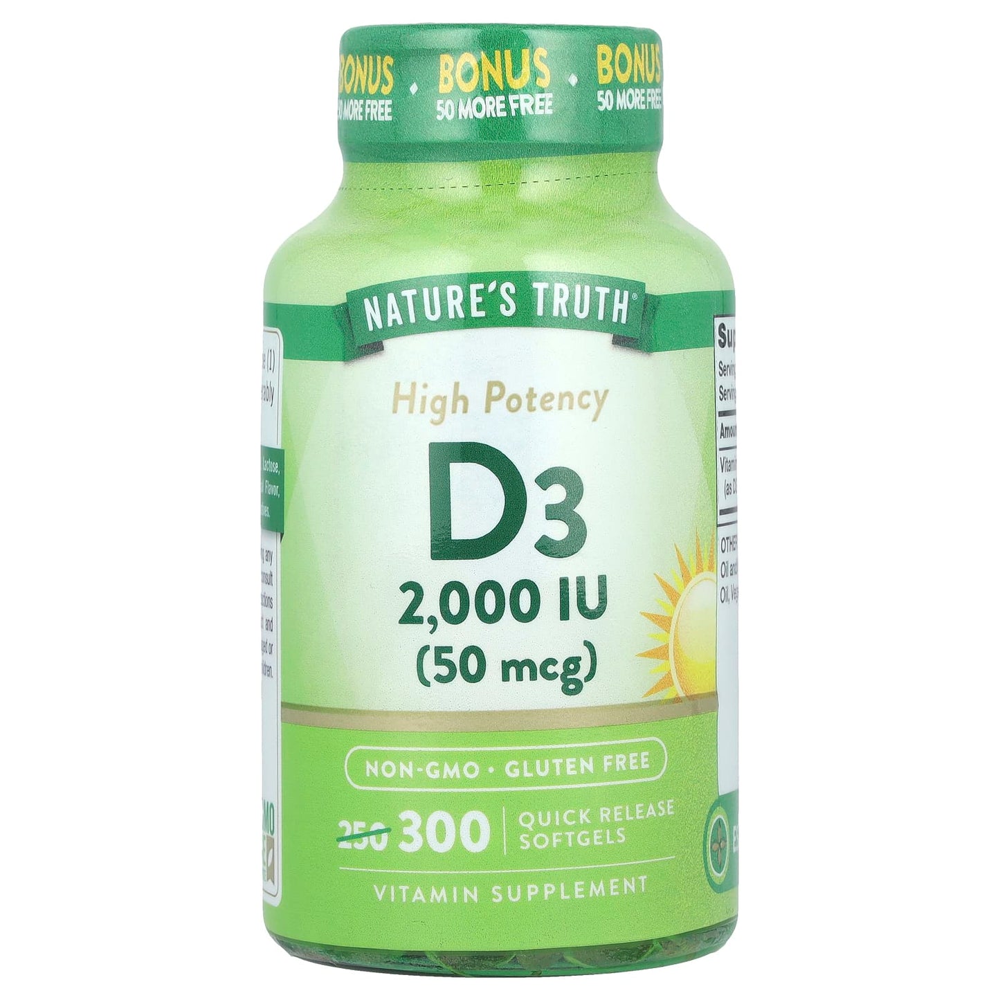 Nature's Truth, Vitamin D3, High Potency, 50 mcg (2,000 IU), 300 Quick Release Softgels - Image 1