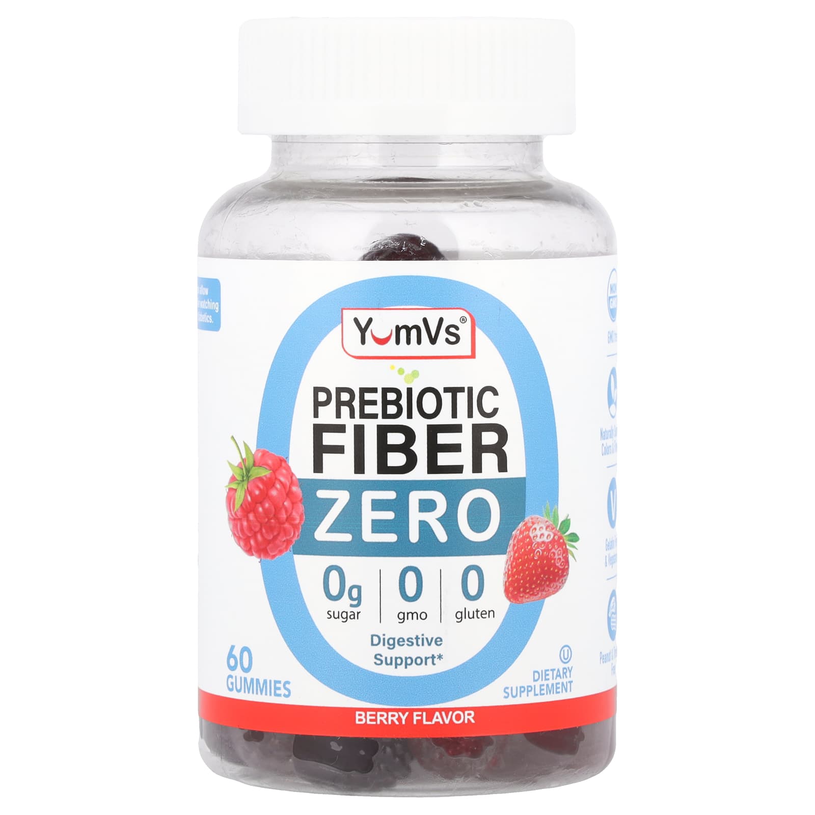 YumVs, Zero Prebiotic Fiber Gummies, Berry, 60 Gummies - Image 1