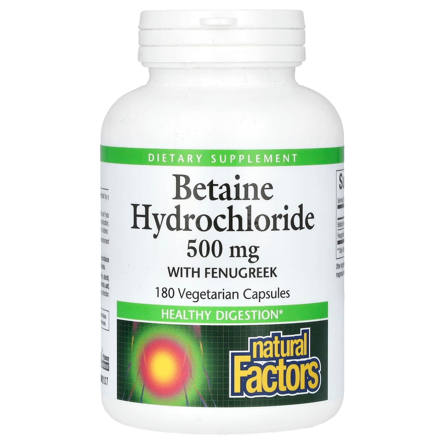 Natural Factors, Betaine Hydrochloride with Fenugreek, 500 mg, 180 Vegetarian Capsules - Image 1