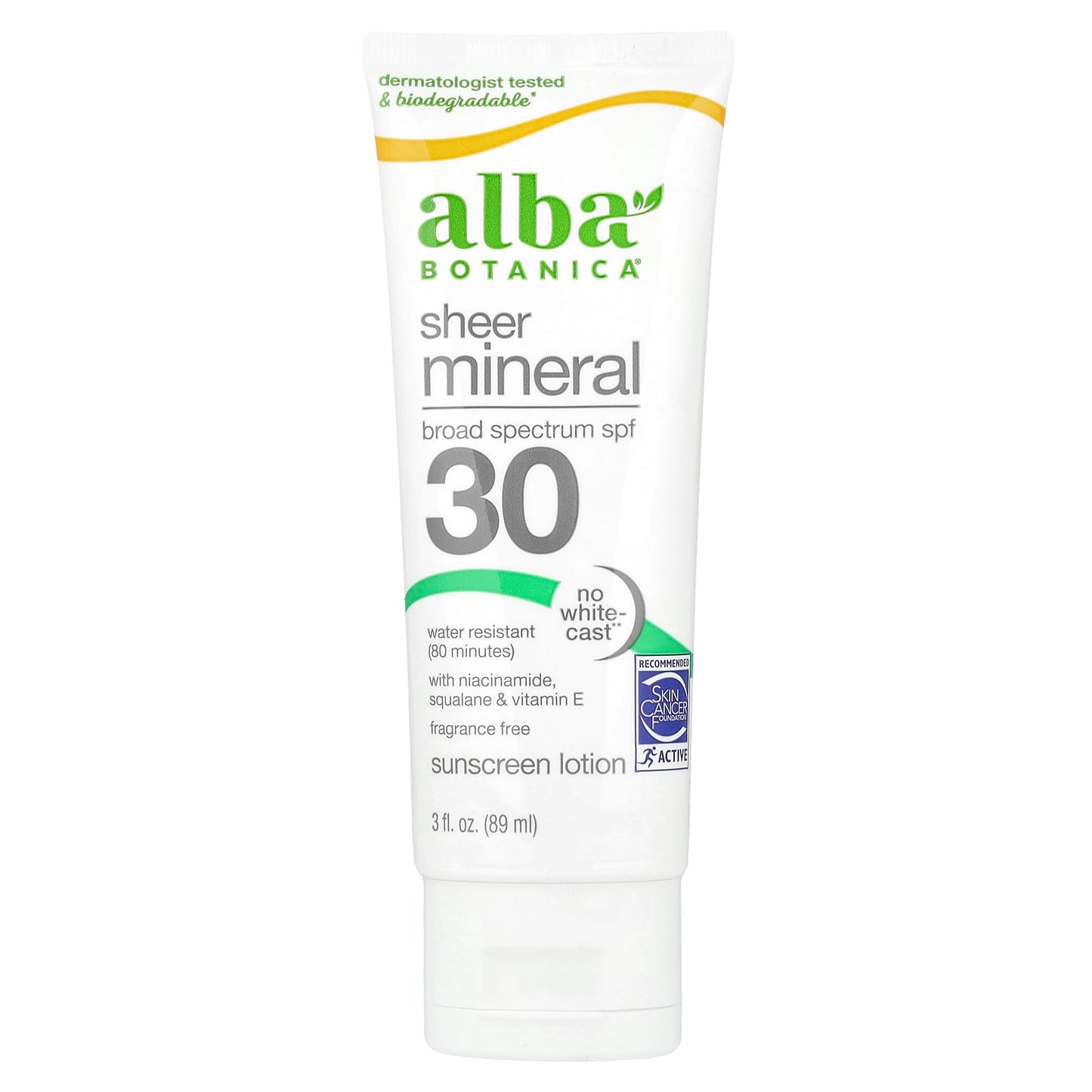 Alba Botanica Fragrance Free Mineral Sunscreen, SPF 30, 3 fl oz - Image 1