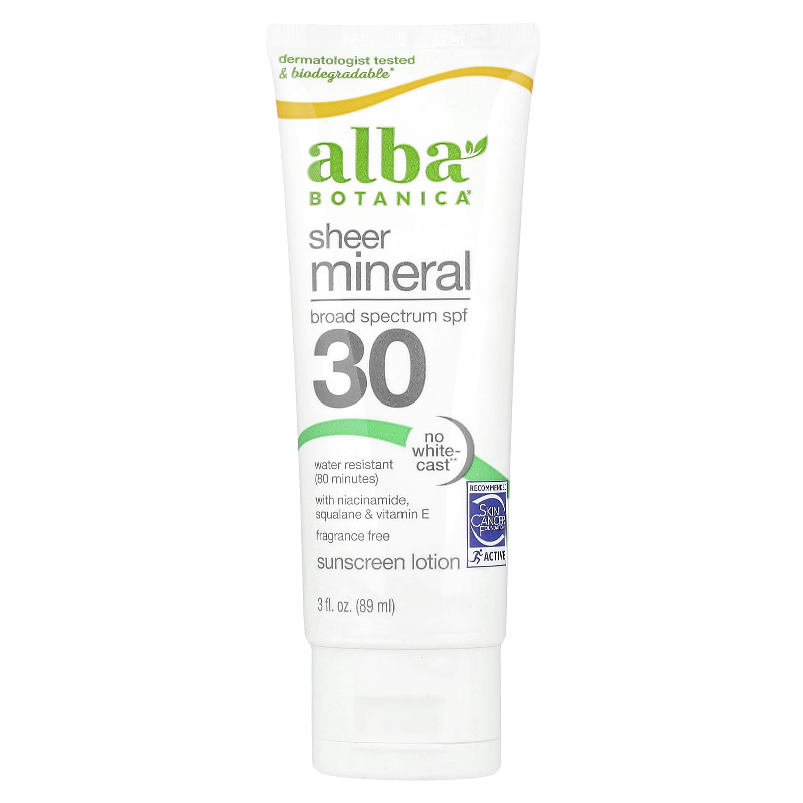 Alba Botanica Fragrance Free Mineral Sunscreen, SPF 30, 3 fl oz - Image 1