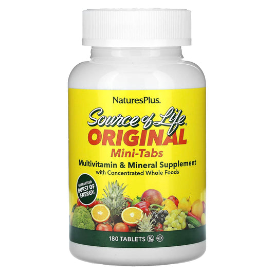 NaturesPlus, Source of Life, Original Mini-Tabs, Multivitamin & Mineral Supplement with Concentrated Whole Foods, 180 Tablets - Image 1
