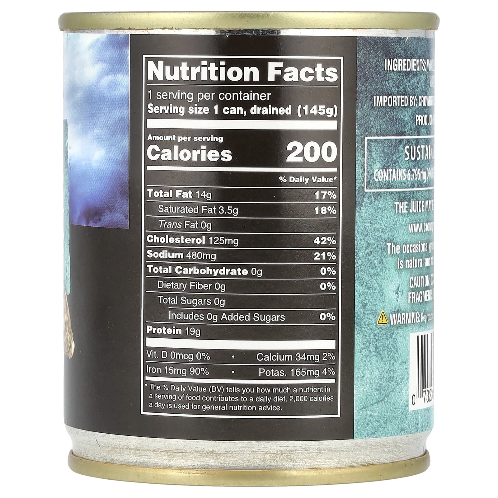 Crown Prince Natural, Whole Oysters, Packed In Water, 8 oz (226 g)