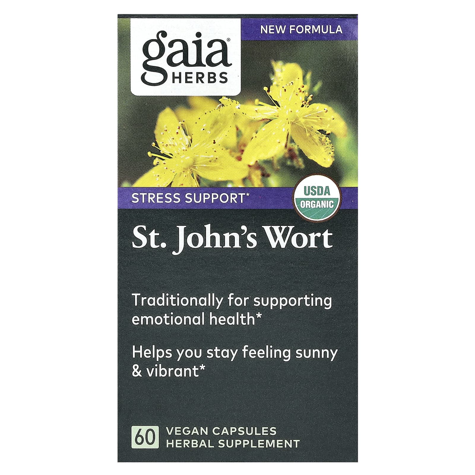 Stress Support with Gaia Herbs Organic St. John's Wort - 60 Vegan Capsules - Image 1