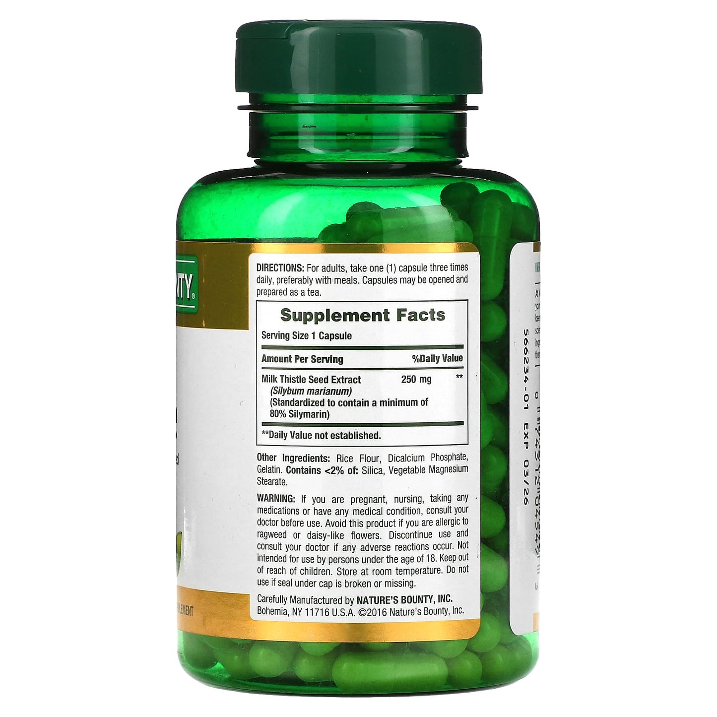 Nature's Bounty, Milk Thistle, 250 mg, 200 Capsules - Image 2