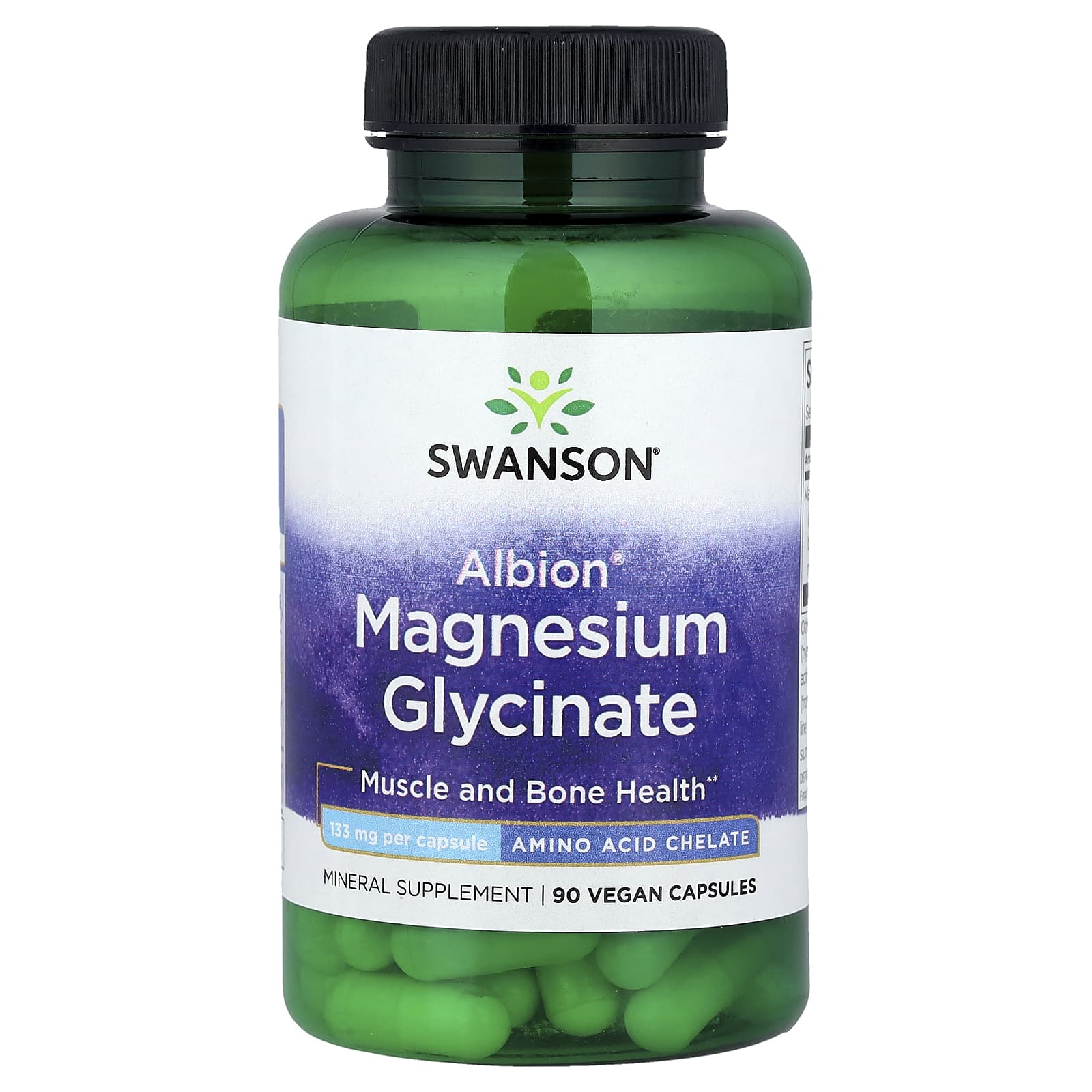 Swanson, Albion®, Magnesium Glycinate, 133 mg, 90 Vegan Capsules - Image 1
