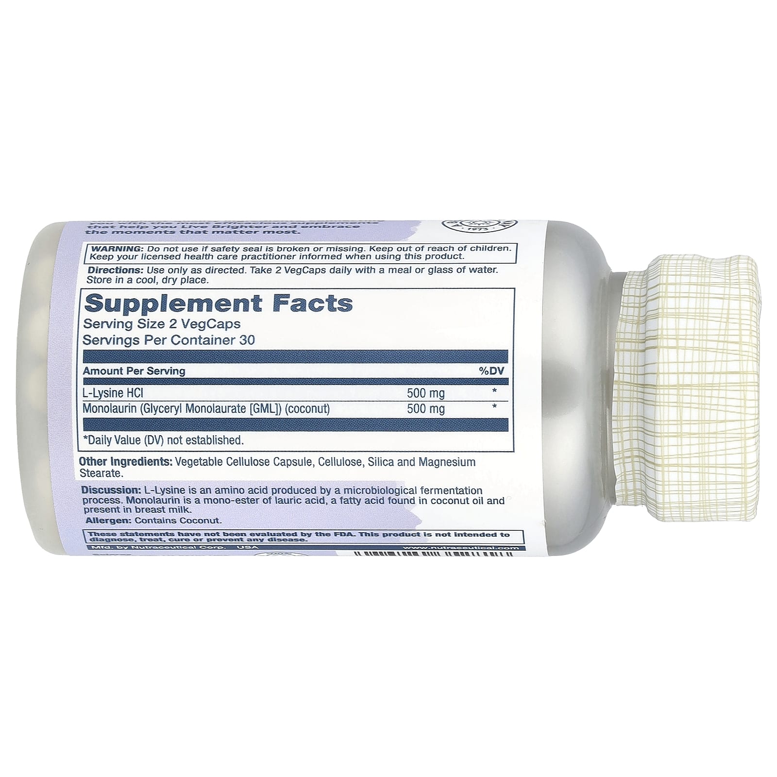 Solaray, L-Lysine Monolaurin, 1:1 Ratio, 60 VegCaps