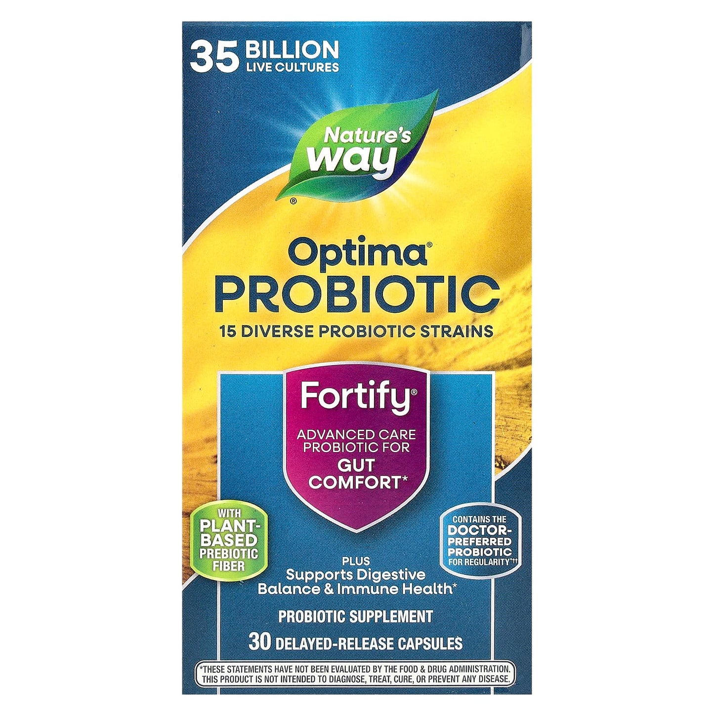 Nature's Way, Optima® Probiotic, Fortify®, Gut Comfort, 35  Billion, 30 Delayed-Release Capsules - Image 1