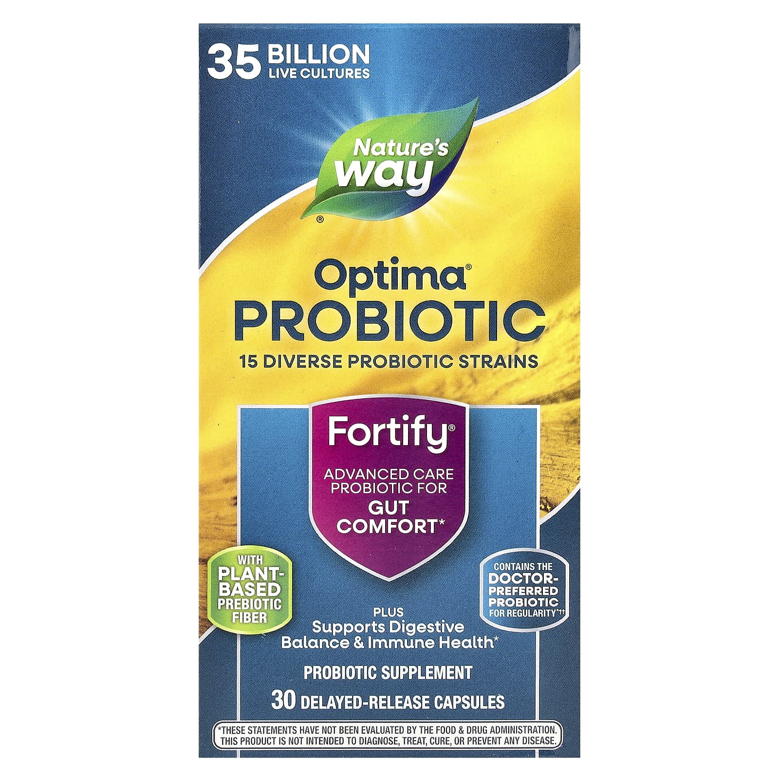Nature's Way, Optima® Probiotic, Fortify®, Gut Comfort, 35  Billion, 30 Delayed-Release Capsules - Image 1