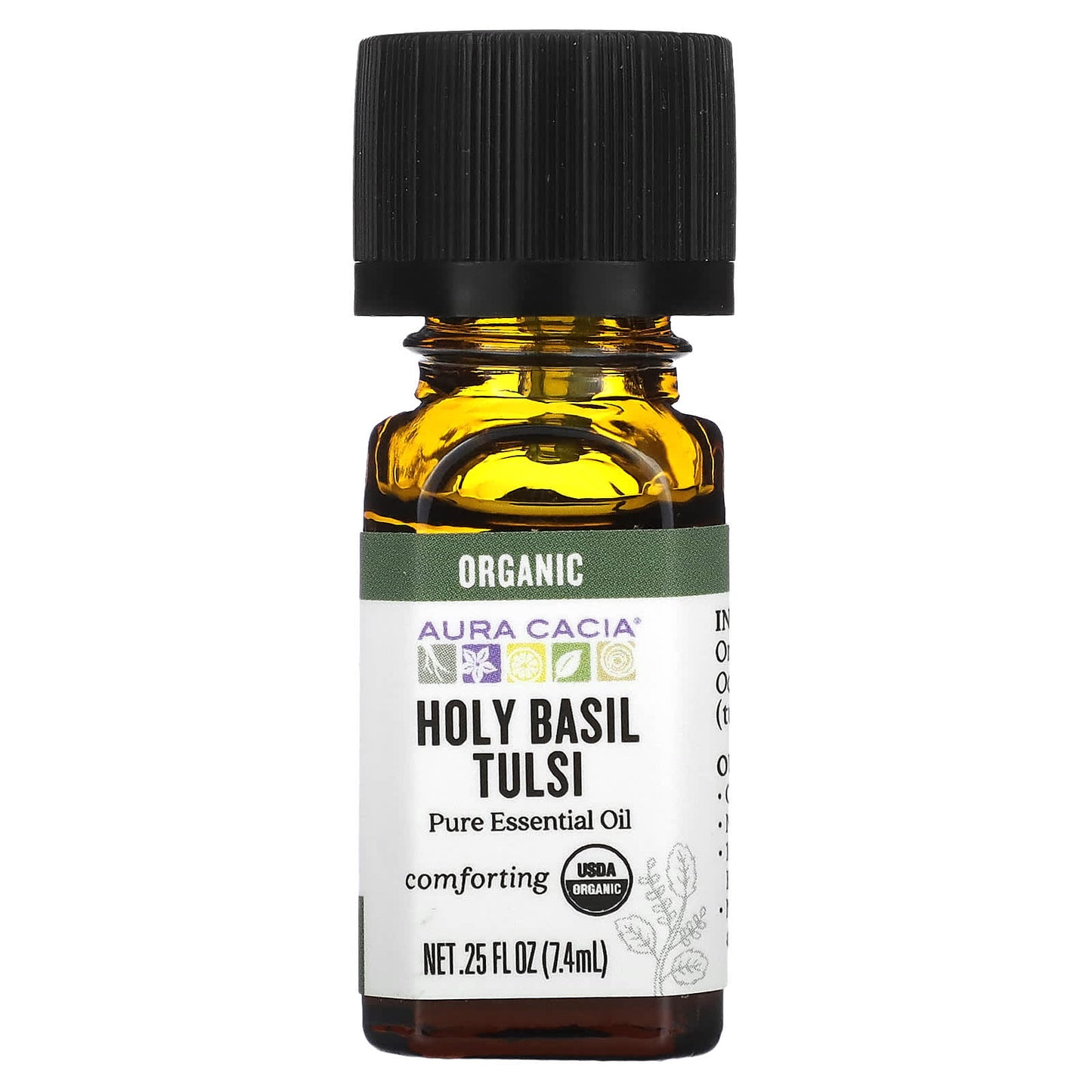 Aura Cacia Organic Holy Basil Essential Oil, 0.25 fl oz (7.4 ml) - Image 1