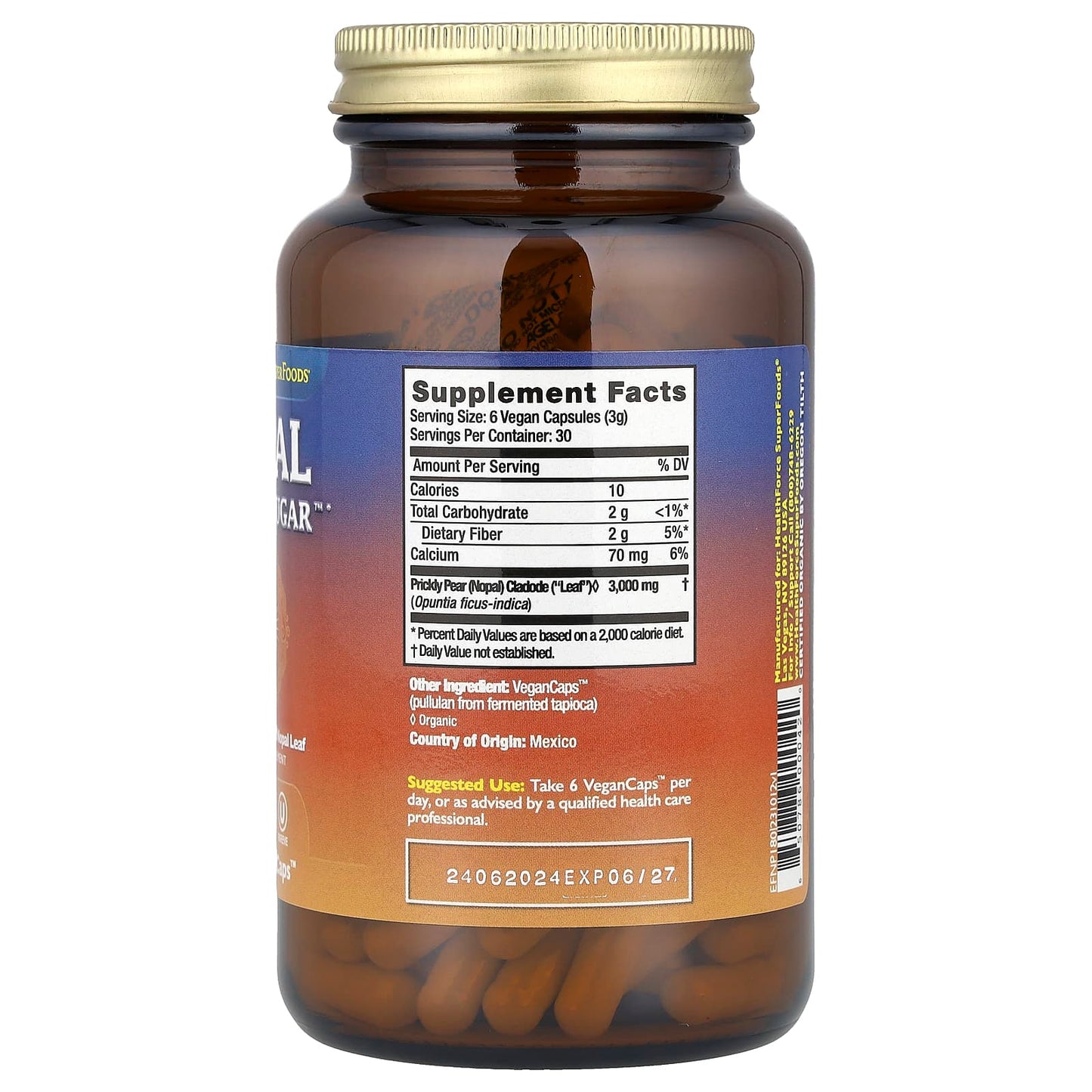 Nopal Blood Sugar Support with Organic Cactus Leaf - 180 VeganCaps - Image 2