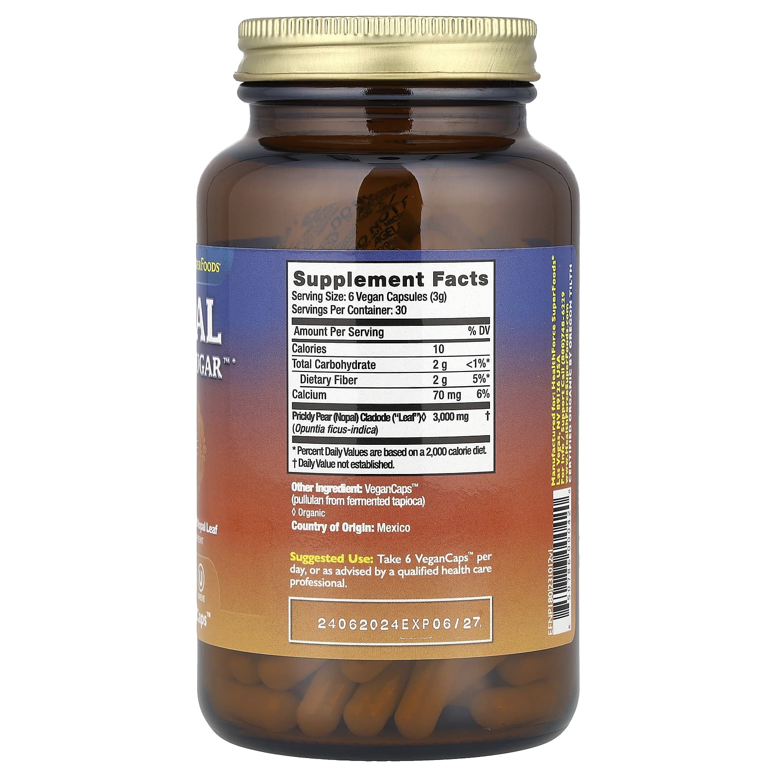 Nopal Blood Sugar Support with Organic Cactus Leaf - 180 VeganCaps - Image 2
