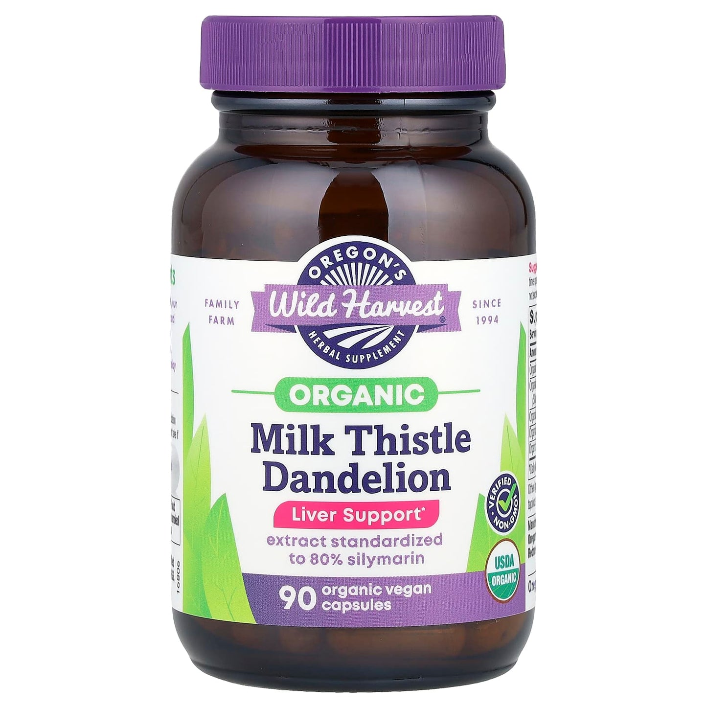 Oregon's Wild Harvest, Organic Milk Thistle Dandelion, 90 Organic Vegan Capsules - Image 1