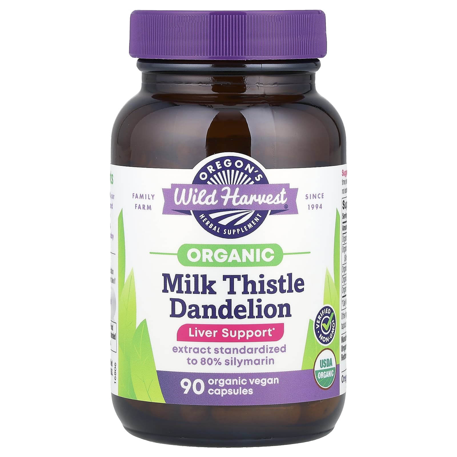 Oregon's Wild Harvest, Organic Milk Thistle Dandelion, 90 Organic Vegan Capsules - Image 1