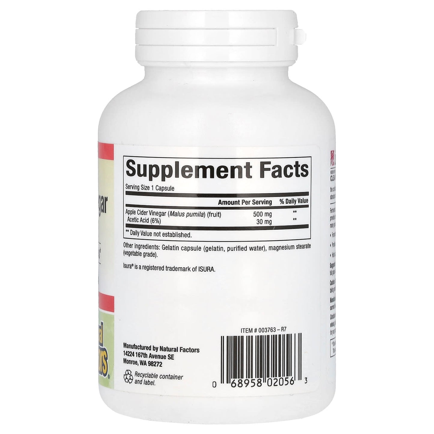 Natural Factors, Fermented Apple Cider Vinegar, 500 mg, 180 Easy to Swallow Capsules - Image 2