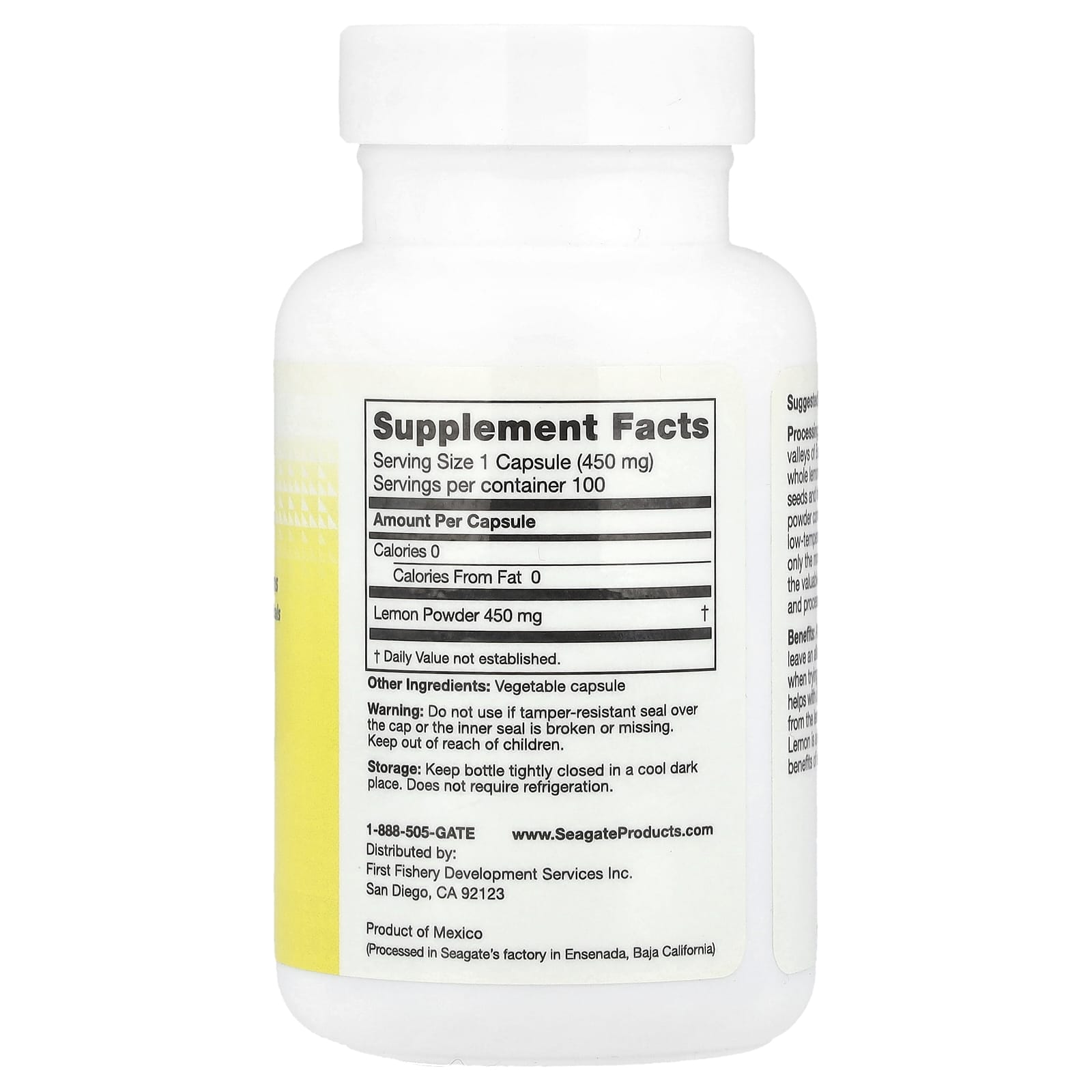 Seagate, Lemon, 450 mg, 100 V Capsules - Image 2