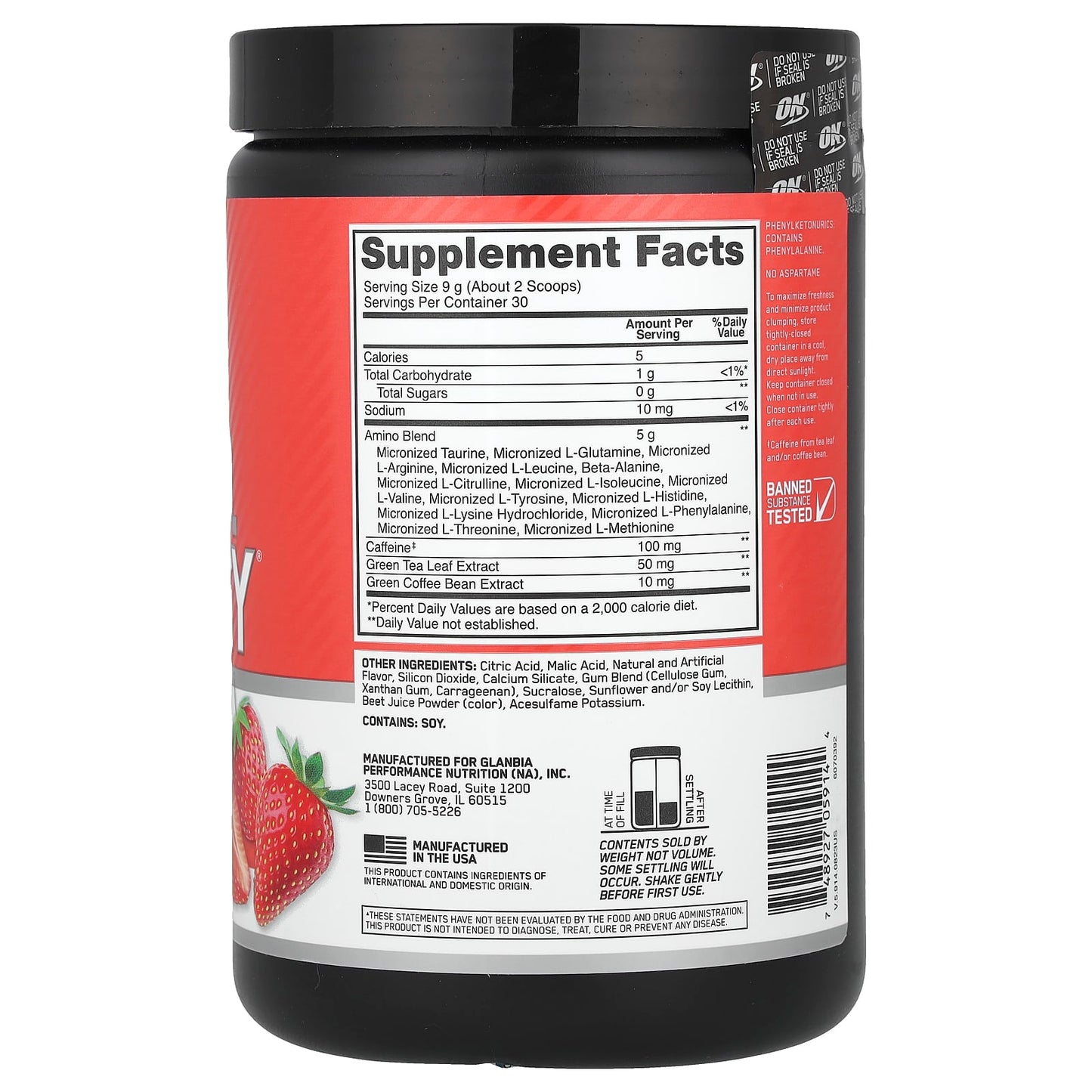 Optimum Nutrition, Essential Amin.O. Energy®, Juicy Strawberry Burst, 9.5 oz (270 g) - Image 2