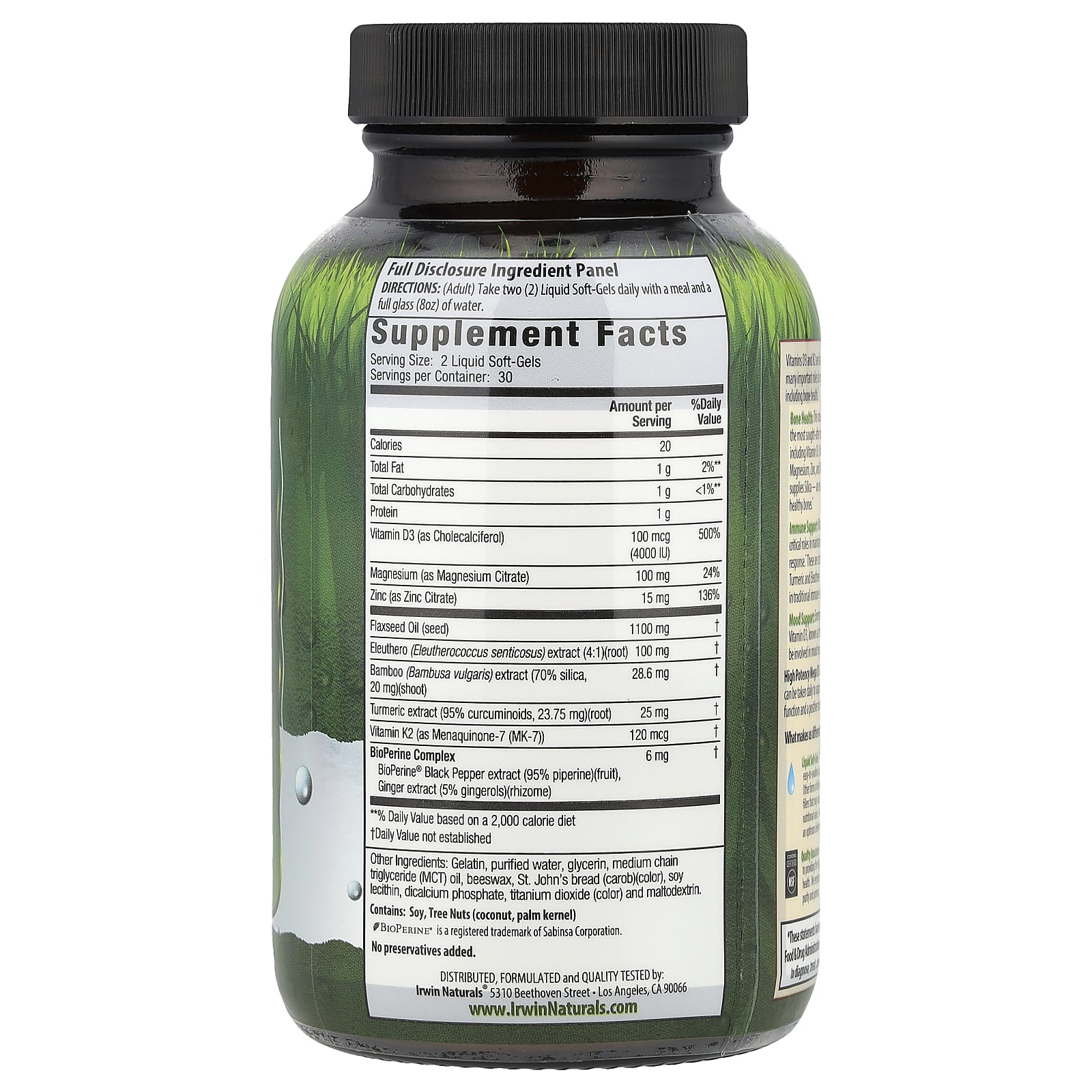 High Potency Mega D3 & K2 + Turmeric Liquid Soft-Gels for Bone Health - Image 2