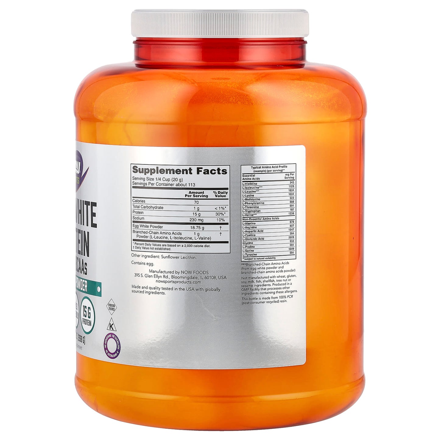 NOW Foods, Sports, Egg White Protein Powder With BCAAs , Unflavored, 5 lbs (2,268 g) - Image 2