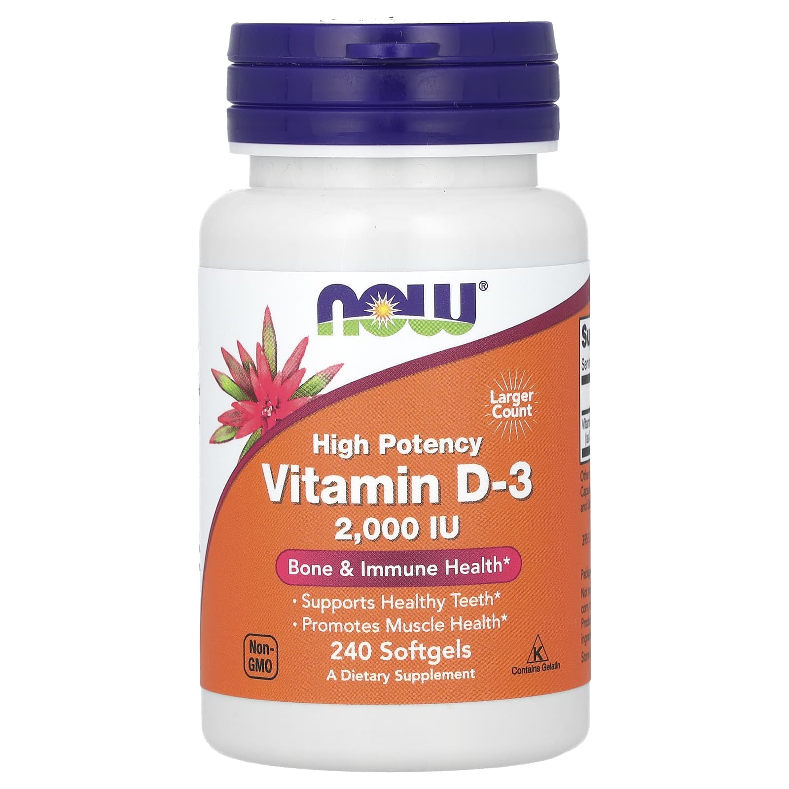 NOW Foods, Vitamin D-3, High Potency, 2,000 IU, 240 Softgels - Image 1