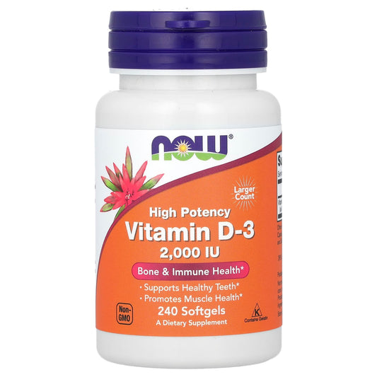 NOW Foods, Vitamin D-3, High Potency, 2,000 IU, 240 Softgels - Image 1