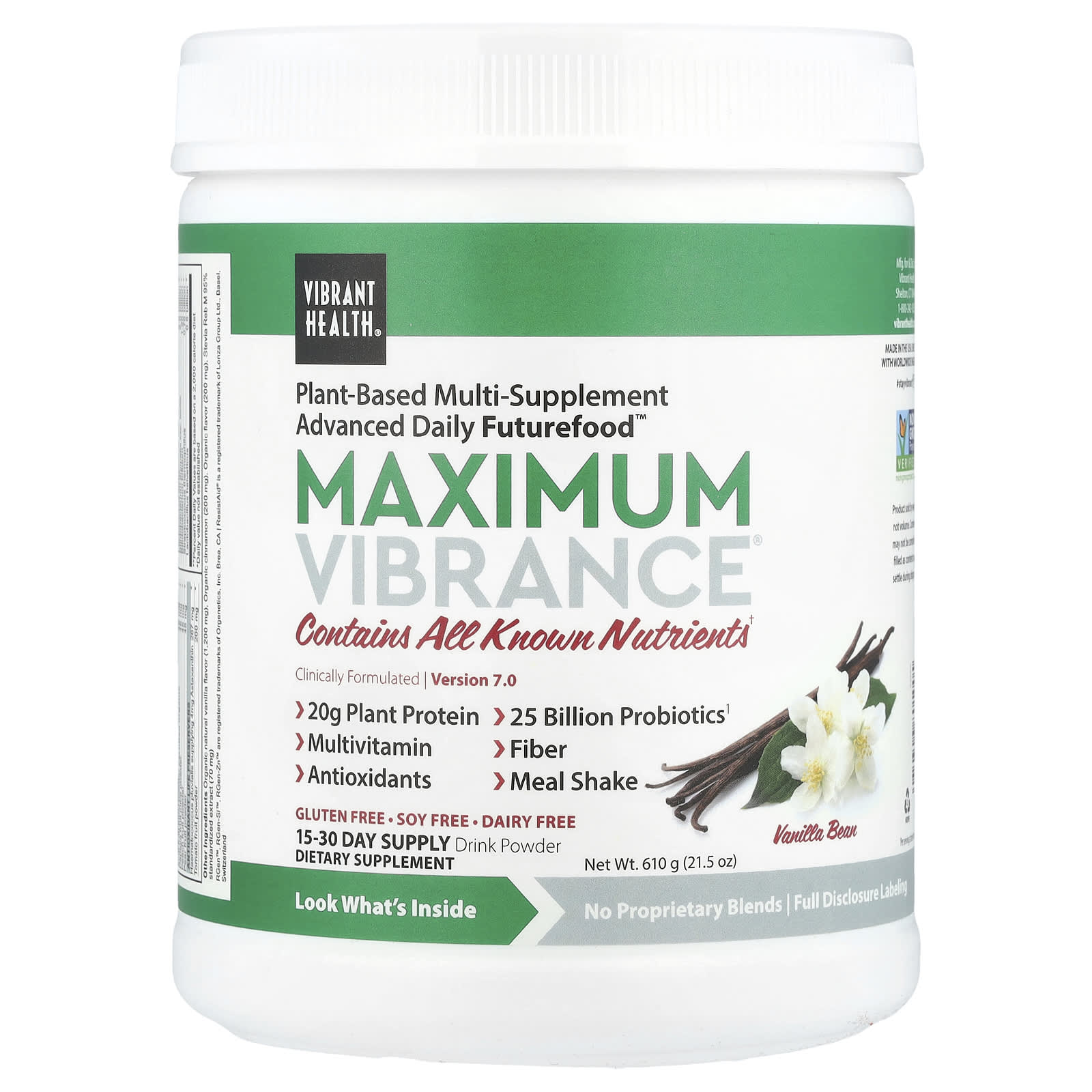 Vibrant Health, Maximum Vibrance®, Version 7.0, Vanilla Bean, 21.5 oz (610 g) - Image 1