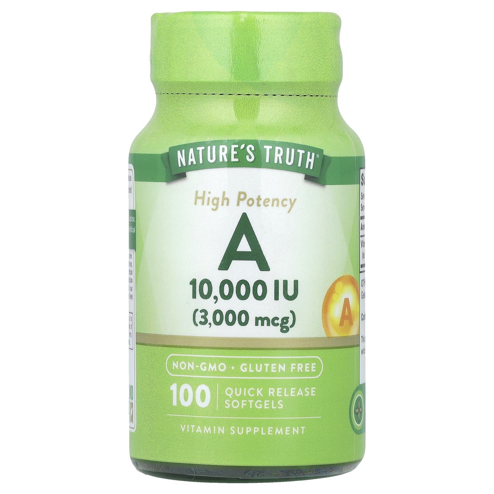 Nature's Truth, Vitamin A, High Potency, 3,000 mcg (10,000 IU), 100 Quick Release Softgels - Image 1