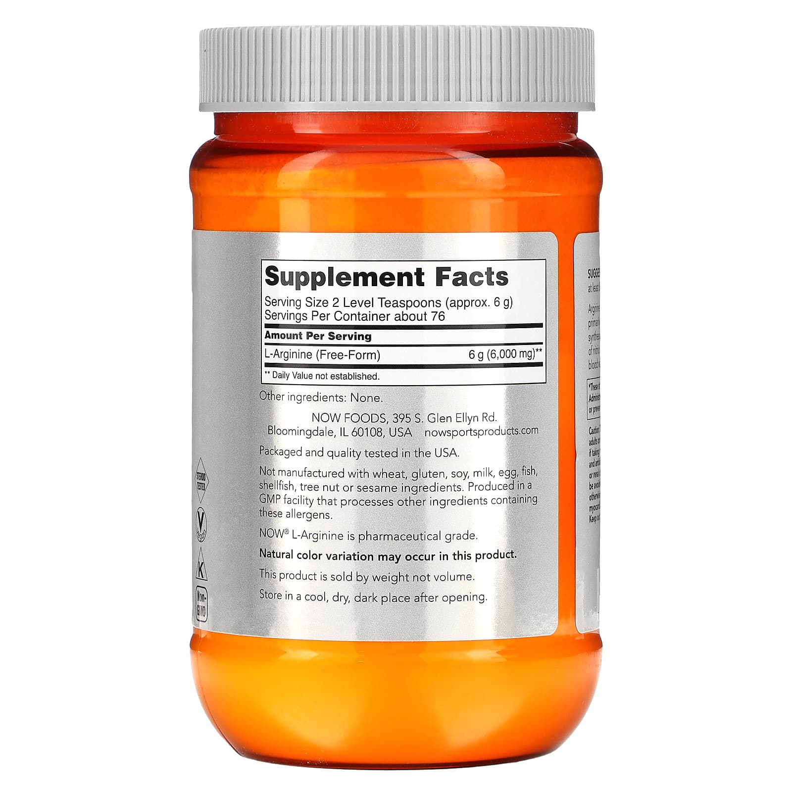 NOW Foods, Sports, L-Arginine Powder, 1 lb (454 g) - Image 2