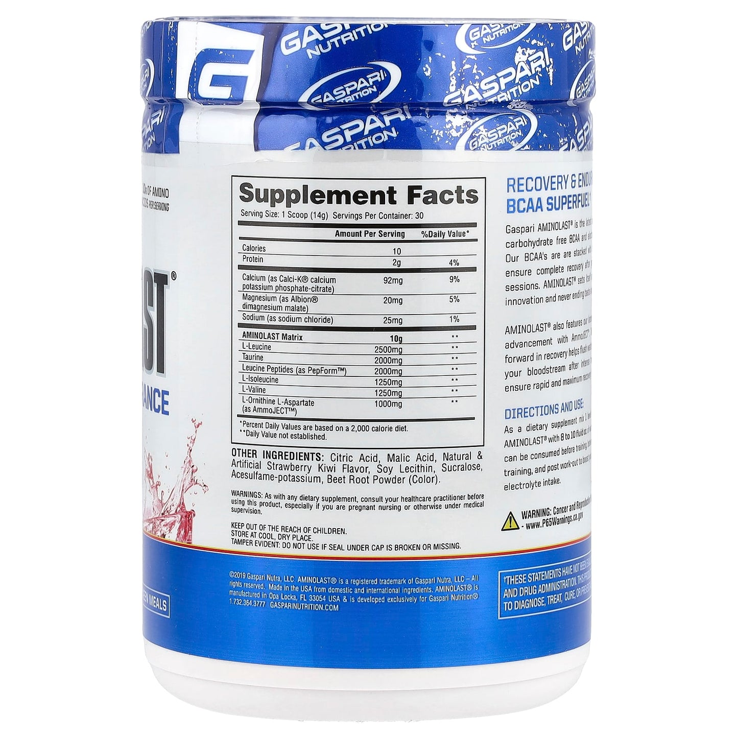Gaspari Nutrition Aminolast Strawberry Kiwi BCAA Recovery Supplement - Image 2