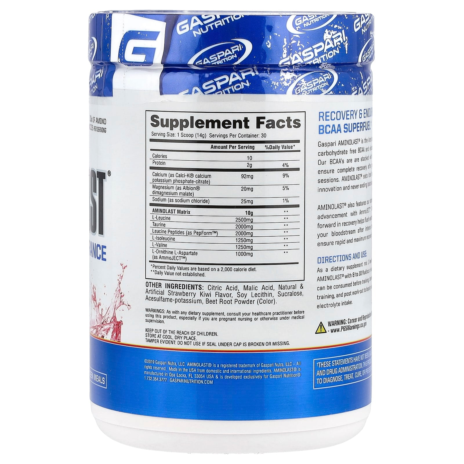 Gaspari Nutrition Aminolast Strawberry Kiwi BCAA Recovery Supplement - Image 2
