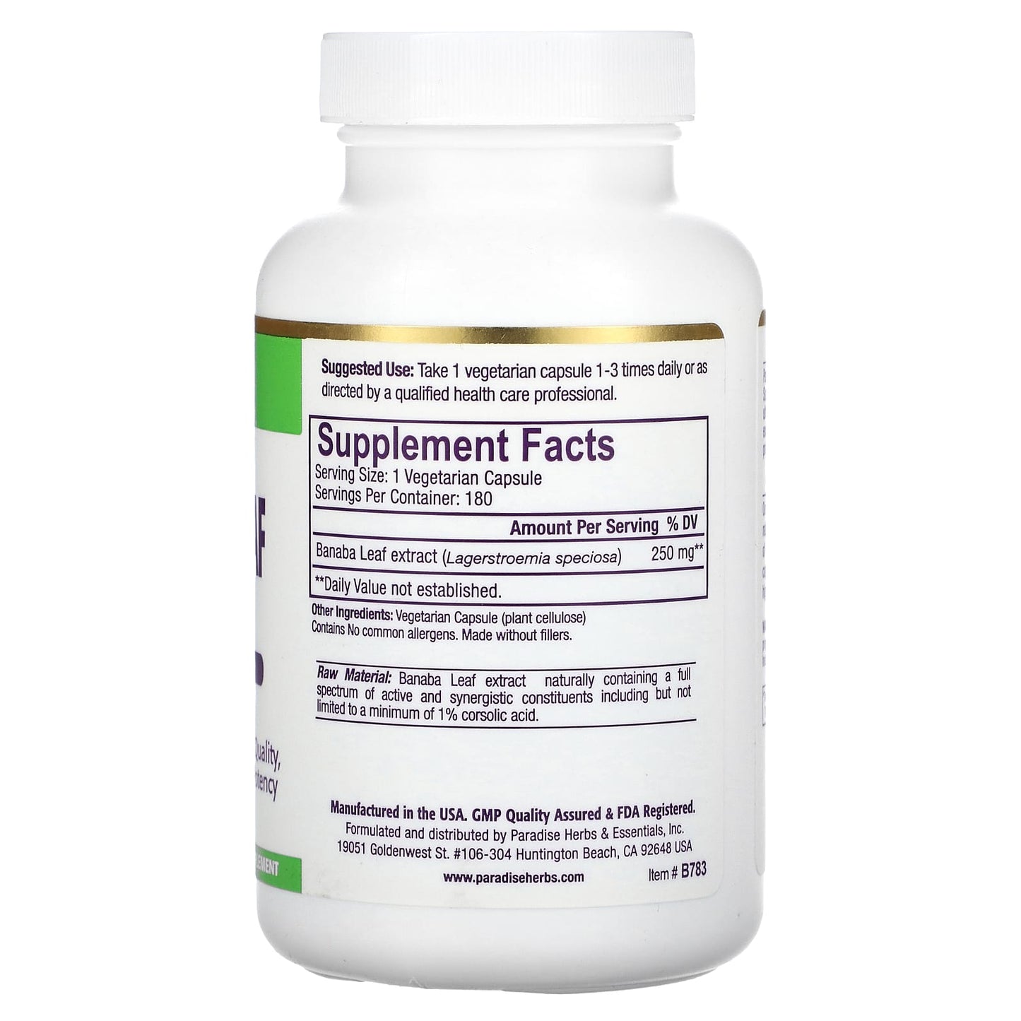 Paradise Herbs, Banaba Leaf Extract, 180 Vegetarian Capsules (250 mg per Capsule) - Image 2