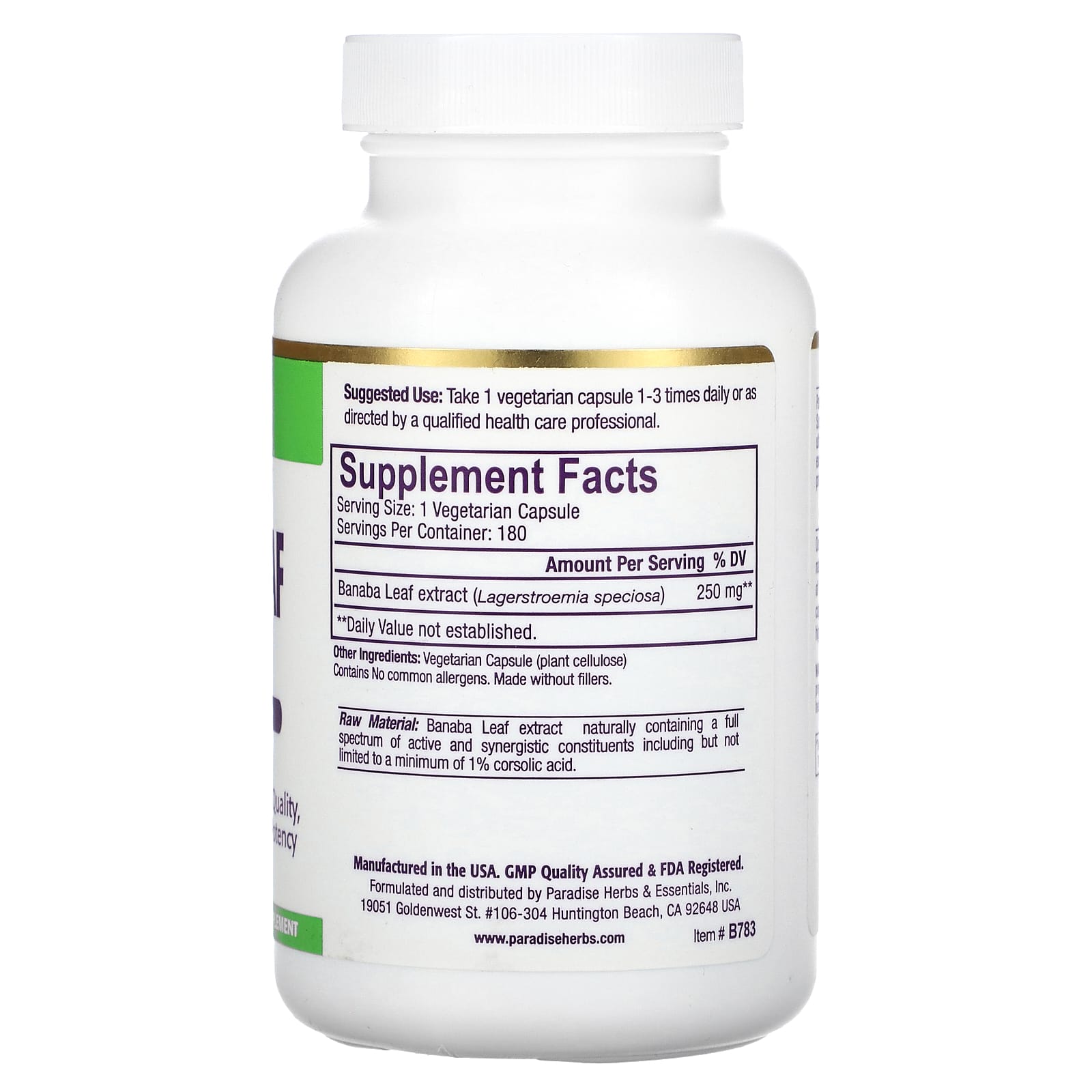 Paradise Herbs, Banaba Leaf Extract, 180 Vegetarian Capsules (250 mg per Capsule) - Image 2