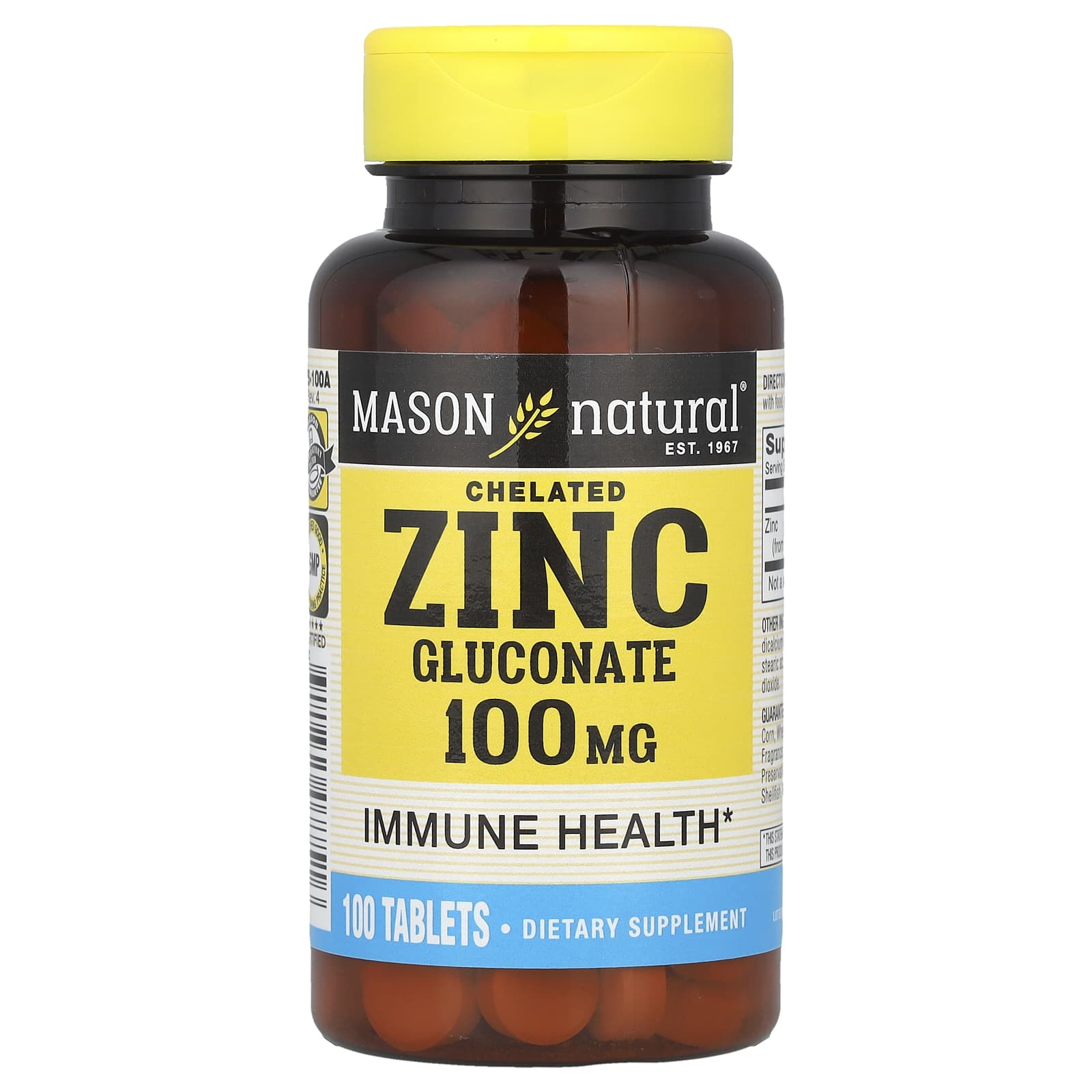 Mason Natural, Chelated Zinc Gluconate , 100 mg, 100 Tablets - Image 1