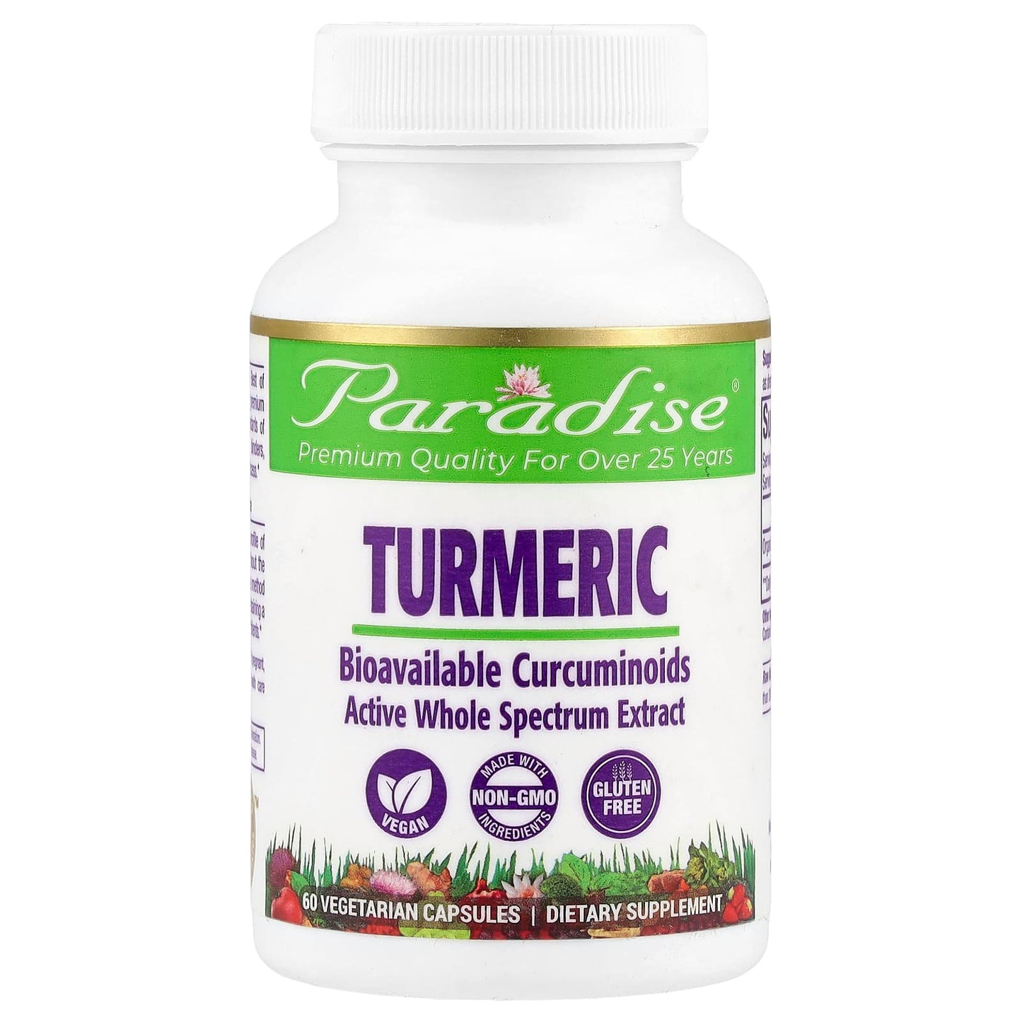 Paradise Herbs, Turmeric, 60 Vegetarian Capsules (250 mg per Capsule) - Image 1