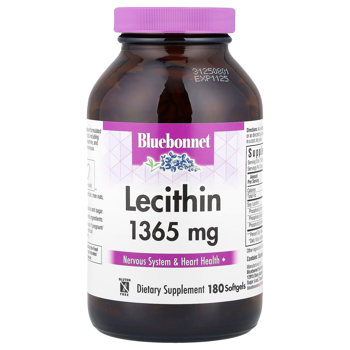 <strong>Bluebonnet Nutrition Lecithin Supplement, 1365mg, 180 Softgels</strong> - Image 1