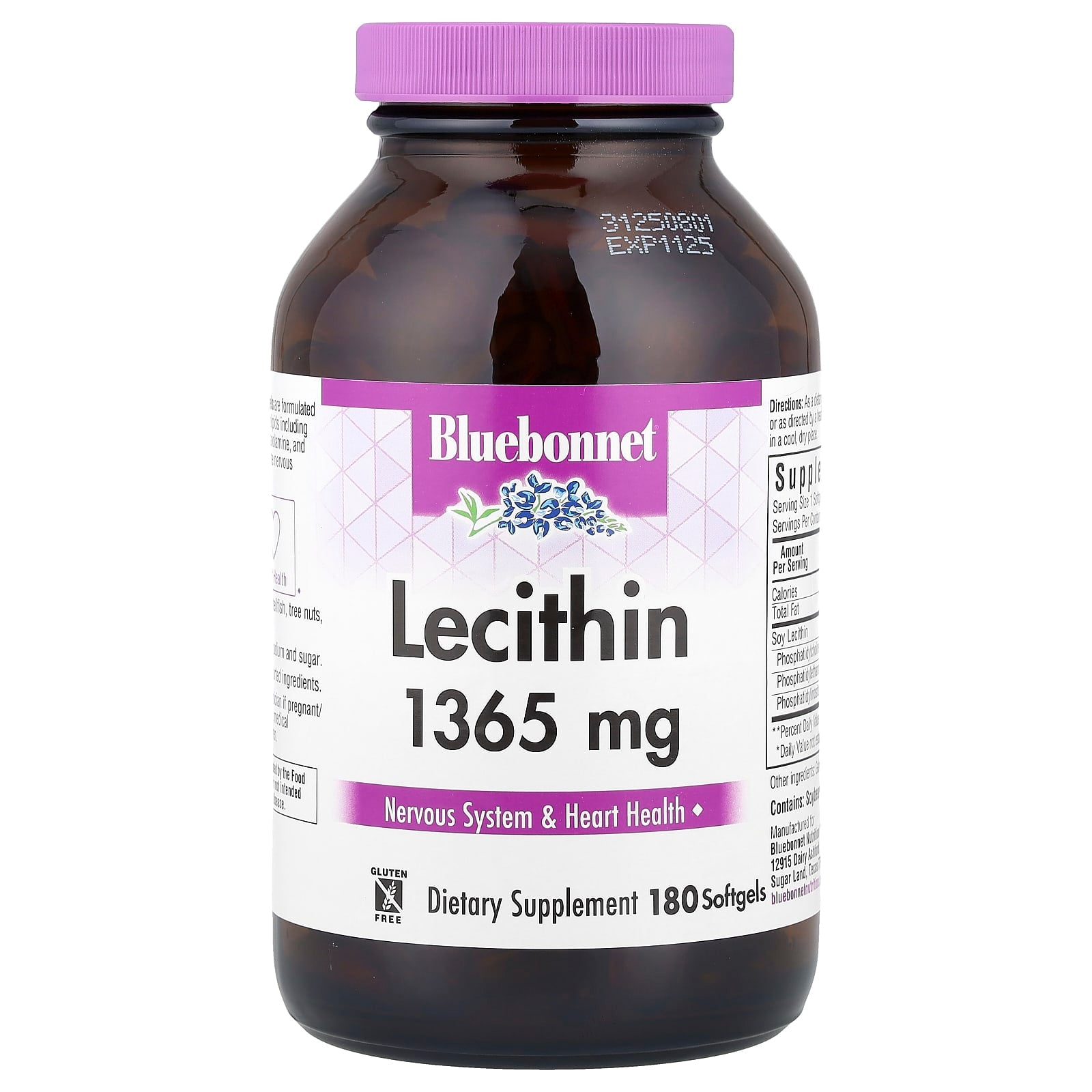 <strong>Bluebonnet Nutrition Lecithin Supplement, 1365mg, 180 Softgels</strong> - Image 1