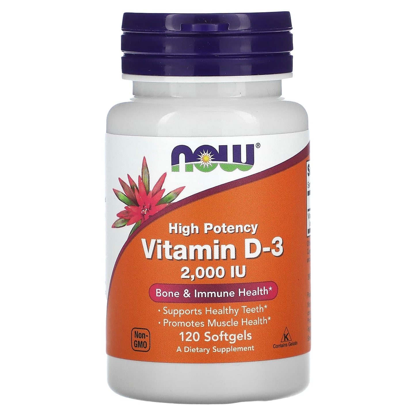 NOW Foods, Vitamin D-3, High Potency, 2,000 IU, 120 Softgels - Image 1