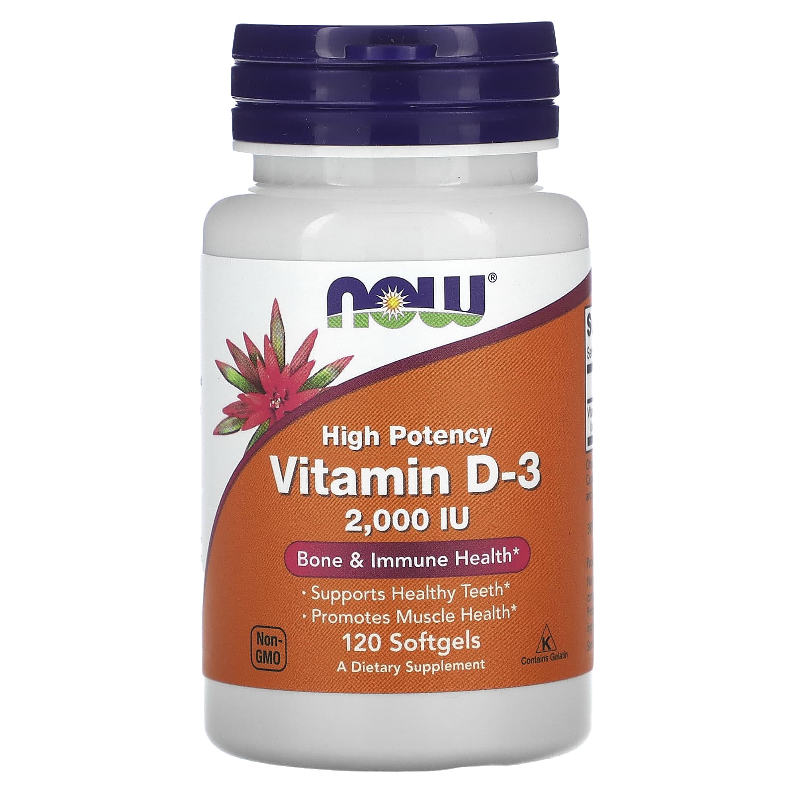 NOW Foods, Vitamin D-3, High Potency, 2,000 IU, 120 Softgels - Image 1
