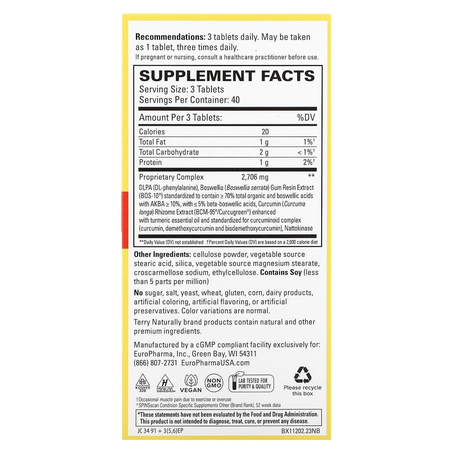 Terry Naturally, Curamin, Pain Relief, Extra Strength , 120 Tablets - Image 2
