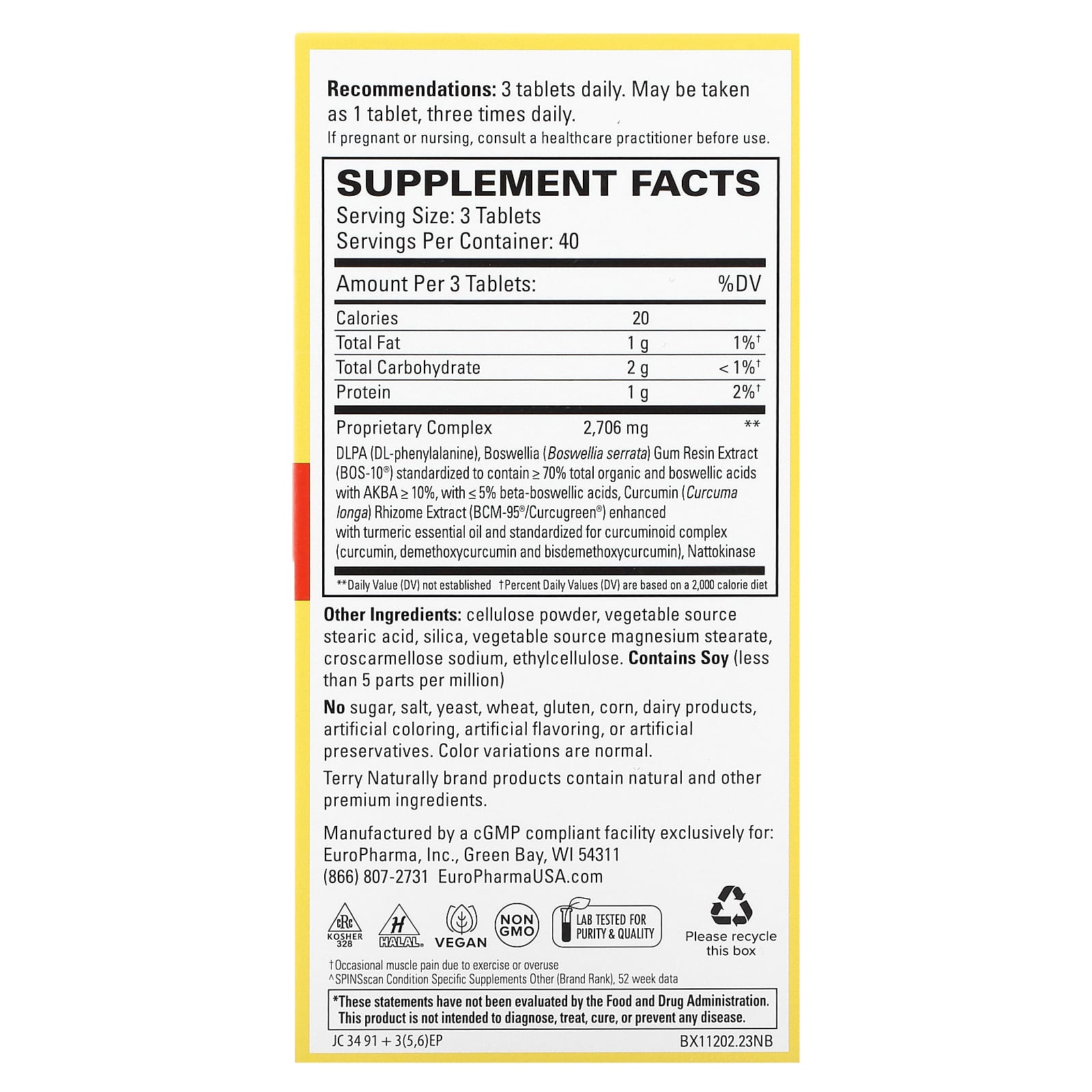 Terry Naturally, Curamin, Pain Relief, Extra Strength , 120 Tablets - Image 2