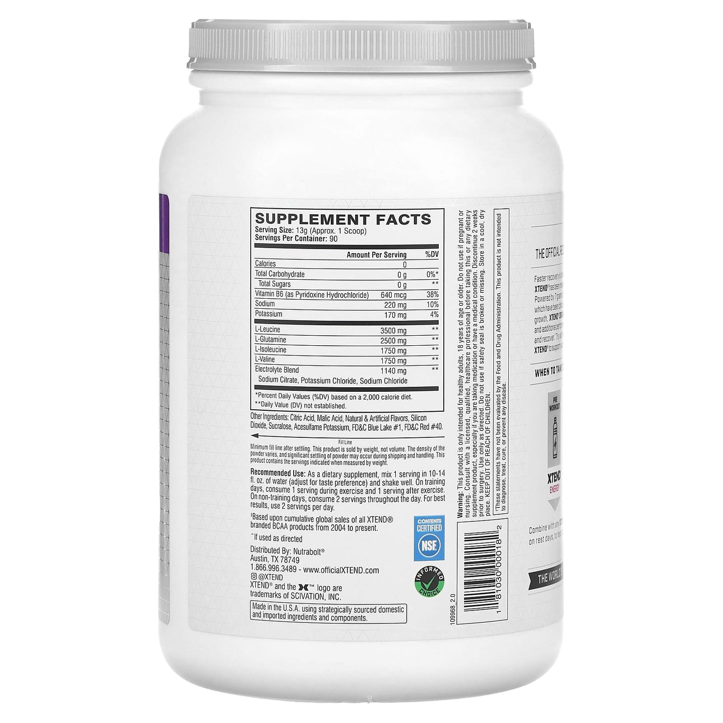 XTEND, The Original 7G BCAA, Glacial Grape, 2.58 lbs (1.17 kg) - Image 2