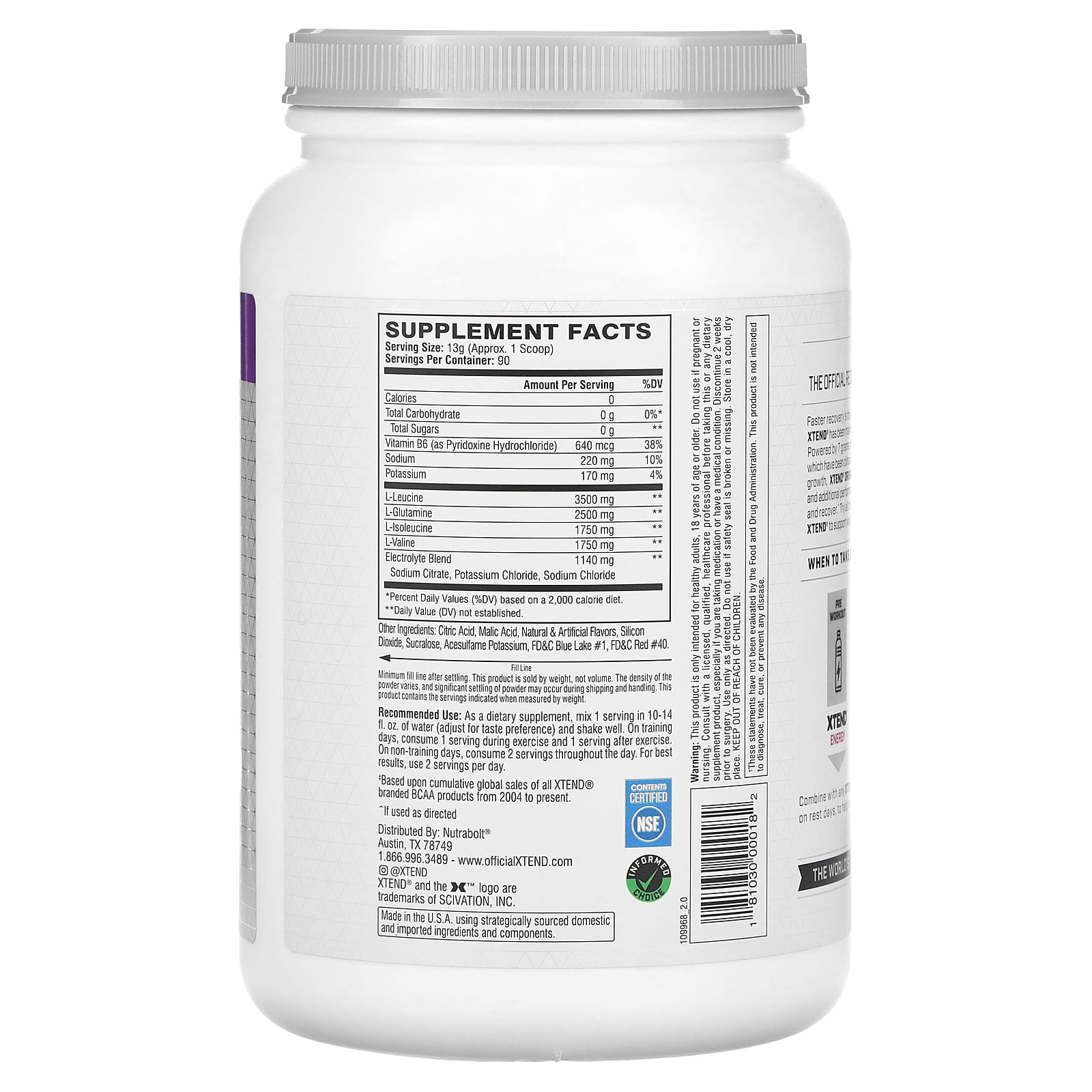 XTEND, The Original 7G BCAA, Glacial Grape, 2.58 lbs (1.17 kg) - Image 2