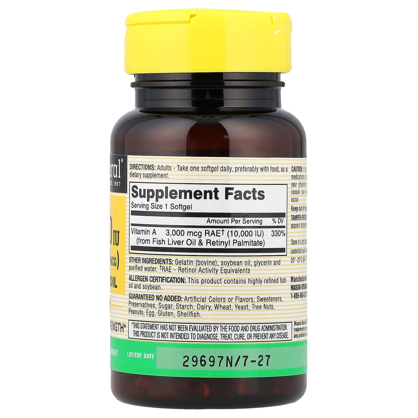 Mason Natural, Vitamin A from Fish Liver Oil, 3,000 mcg (10,000 IU), 100 Softgels - Image 2