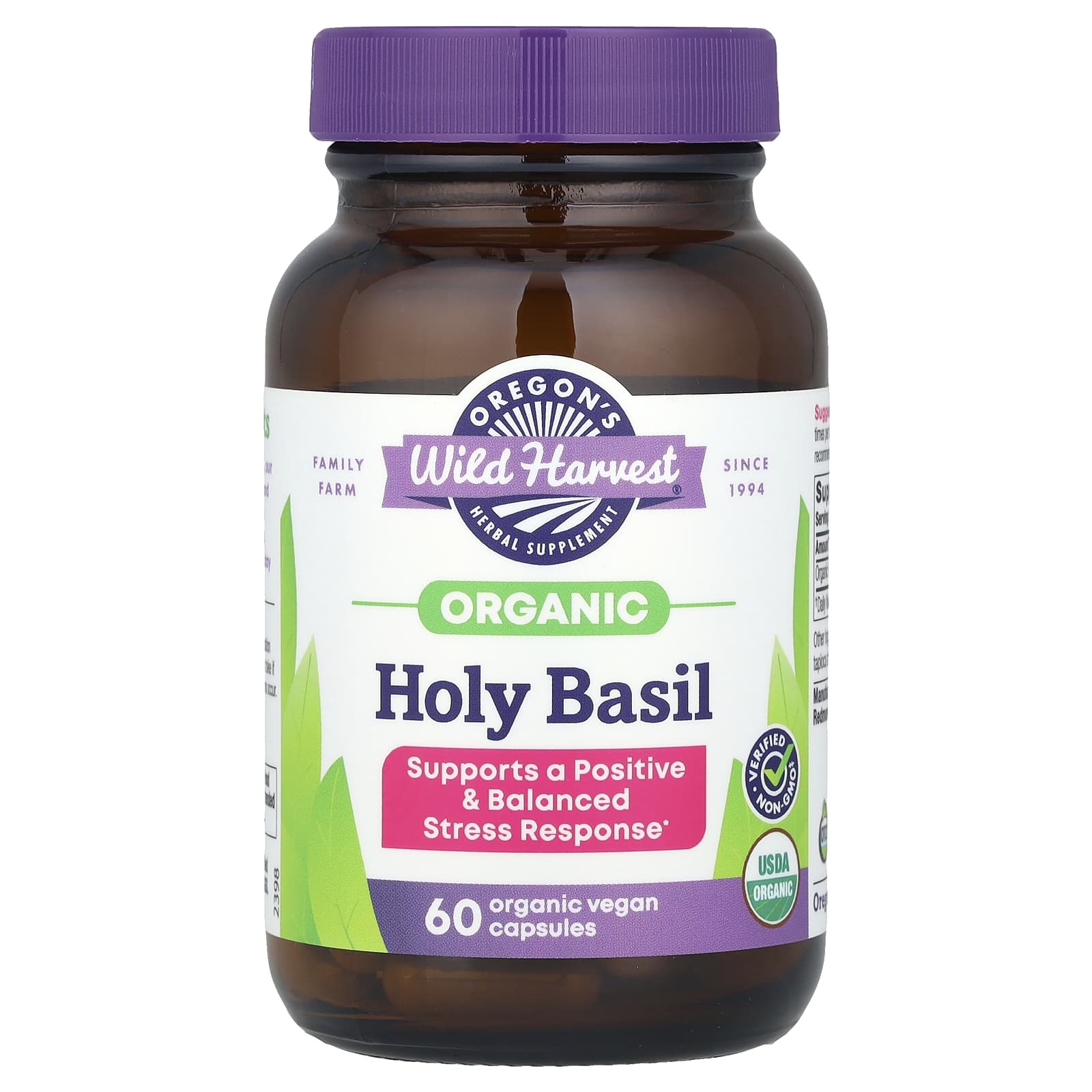 Oregon's Wild Harvest, Organic Holy Basil, 60 Vegan Capsules (400 mg per Capsule) - Image 1