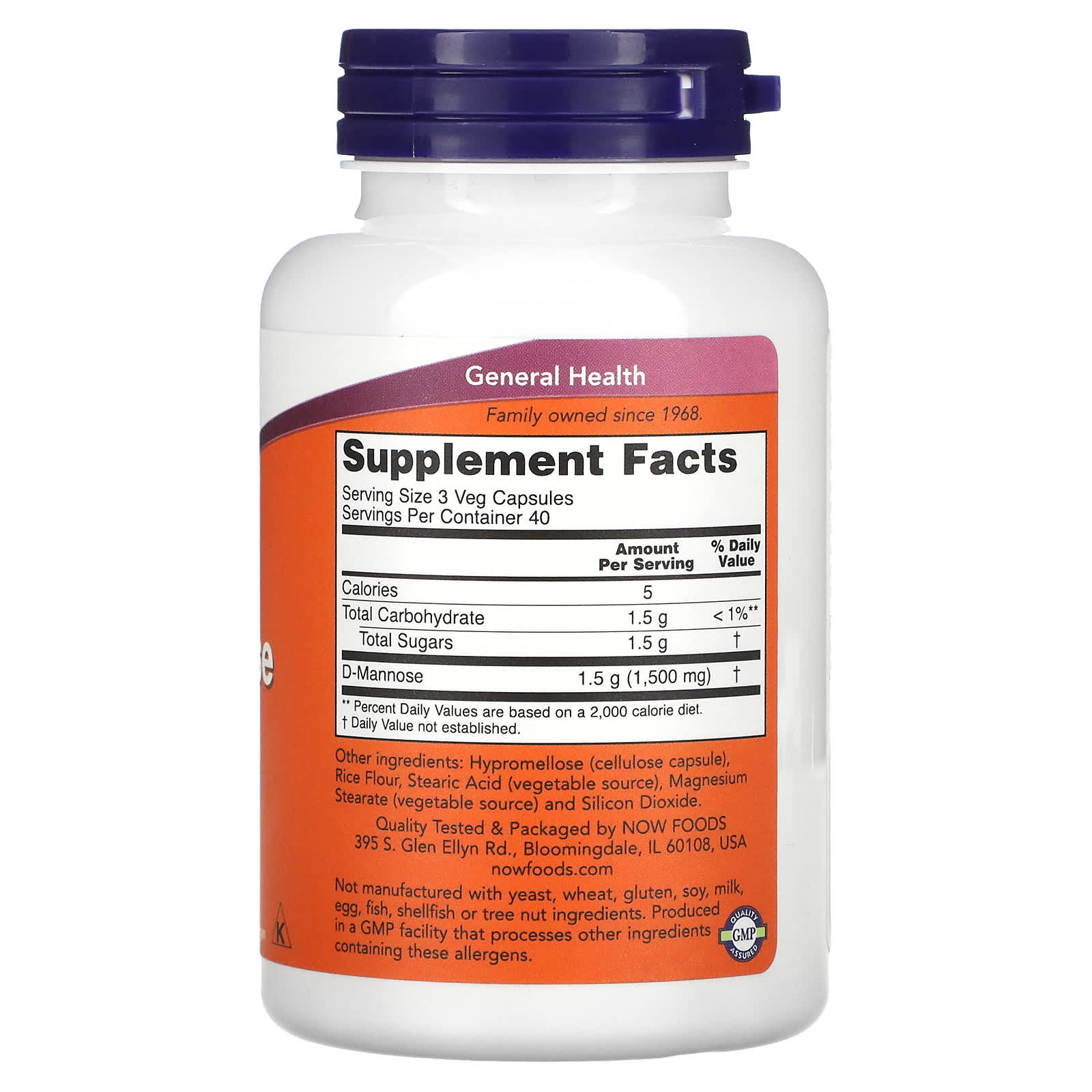 NOW Foods, D-Mannose, 500 mg, 120 Veg Capsules - Image 2