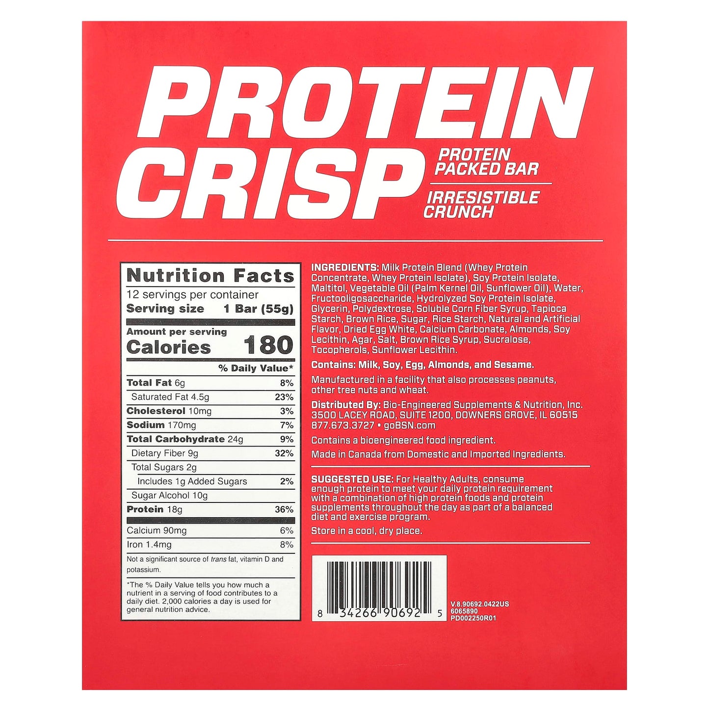 BSN Protein Crisp Bar, Vanilla Marshmallow, 12x 1.94 oz Bars - Image 2