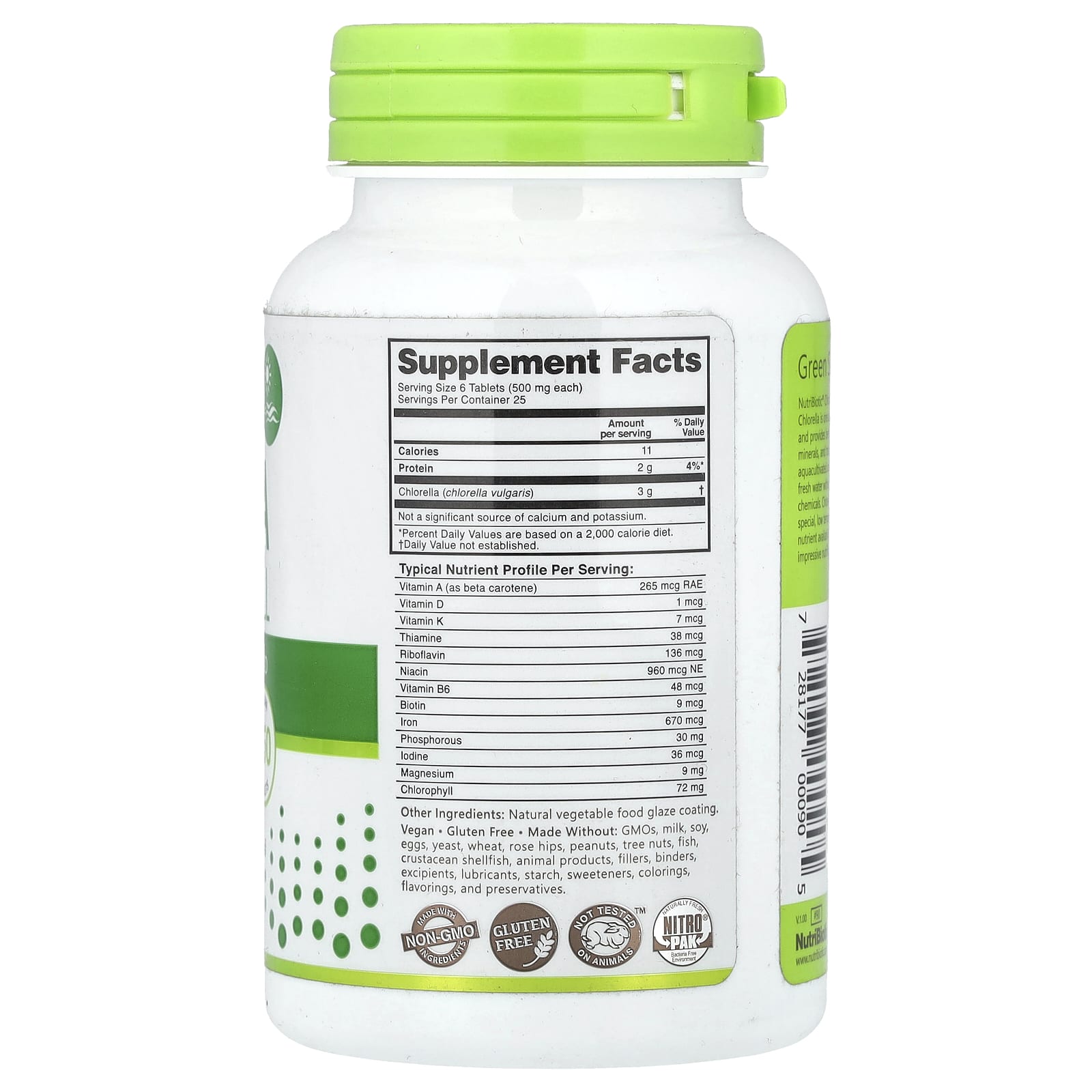 NutriBiotic, Super Greens, Chlorella, 150 Vegan Tablets (500 mg per Tablet) - Image 2