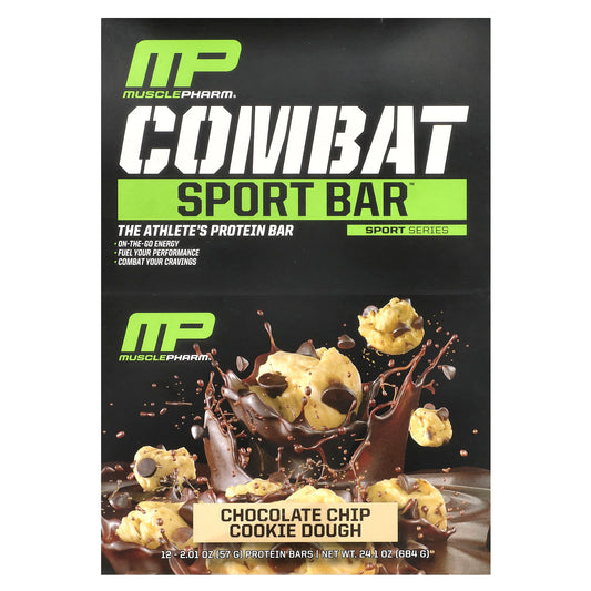 MusclePharm, Combat Sport Bar™, Chocolate Chip Cookie Dough, 12 Bars, 2.01 oz (57 g) Each - Image 1
