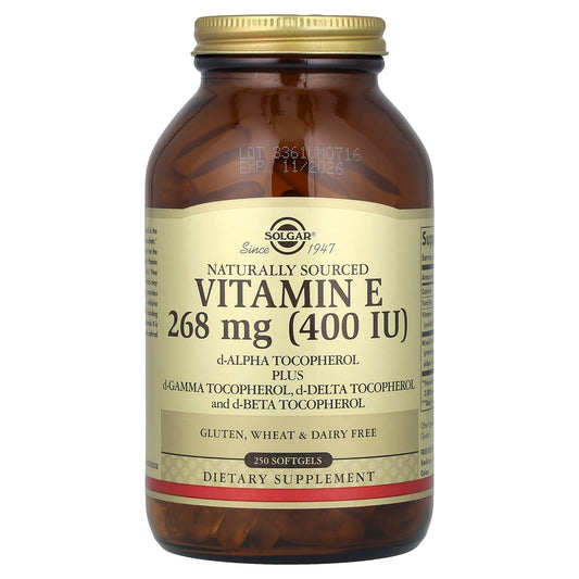 Solgar, Vitamin E, d-Alpha Tocopherol Plus d-Gamma Tocopherol, d-Delta Tocopherol and d-Beta Tocopherol, 250 Softgels - Image 1